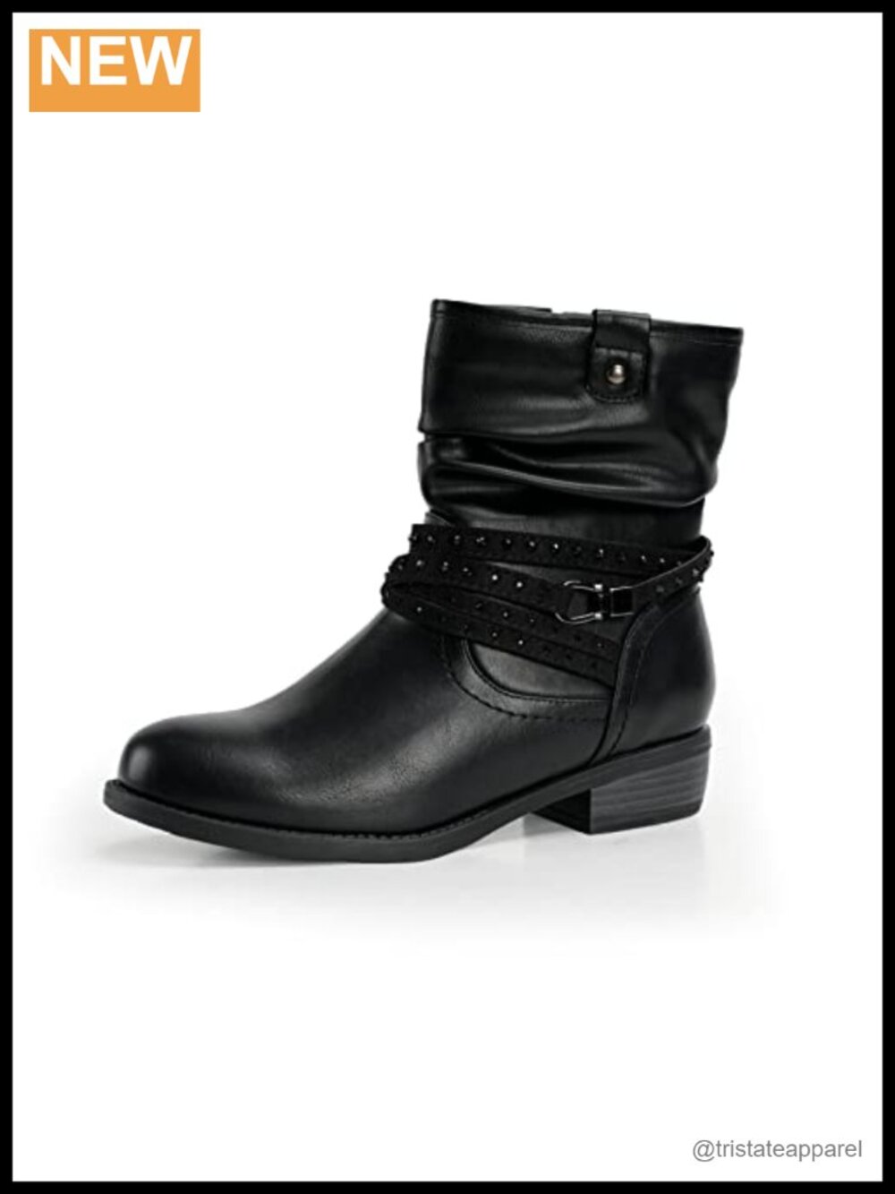 Women's Mid Calf Boots Round Toe Low Heel Slouchy Bootie Side Zipper Buckle
